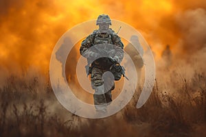 Courageous Soldiers in the Heat of Battle Military Action on the Front Lines, Generative Ai