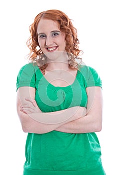 Courageous young girl with red hair isolated photo