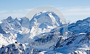 Courchevel Saulire aiguille fruit black slope sunset snowy mountain landscape France alpes