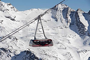 Courchevel Saulire gondola cabin view aiguille fruit black slope sunset snowy mountain landscape France alpes