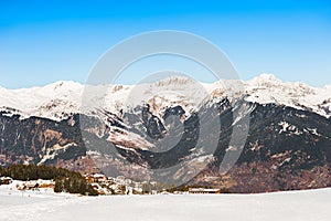 Courchevel ski resort in French Alps.