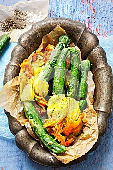 Courgette flowers stuffed with ricotta and fried