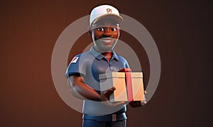 Courier with box, 3d man character. Postman carry mail or package. Male deliver person with parcel