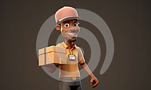 Courier with box, 3d man character. Postman carry mail or package. Male deliver person with parcel.