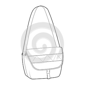 Courier Carryall Messenger Bag silhouette. Fashion accessory technical illustration. Vector satchel front 3-4 view