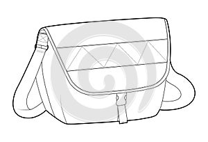 Courier Carryall Messenger Bag silhouette. Fashion accessory technical illustration. Vector satchel front 3-4 view for