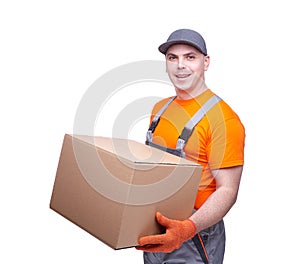 Courier deliver cargo isolated on white background