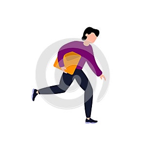 Courier delivering letter, simple flat vector illustration, isolated man running