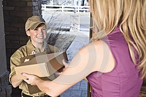 Courier delivering package