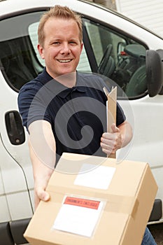 Courier Delivering Package Requiring Signature