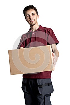 Courier delivering parcels on a white background