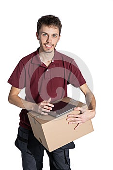 Courier delivering parcels on a white background