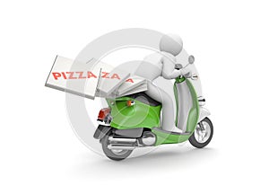 Courier delivers pizza on a scooter