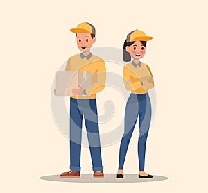 Courier and delivery characters design. Professionals team