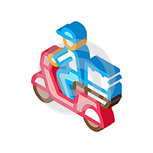 Courier Delivery on Motorcycle isometric icon vector illustration