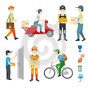 Courier and delivery service set.