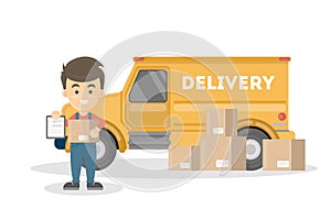 Courier with delivery truck.