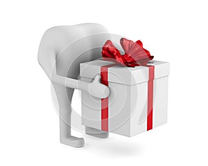 Courier with gift box on white background. Isolated 3D illustration