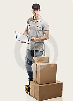 Courier hand truck boxes and packages