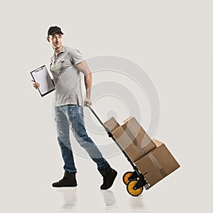 Courier handcart pull boxes and packages