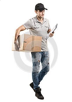 Courier hands of boxes, packages