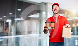 Courier is happy to deliver hot coffee and food to home