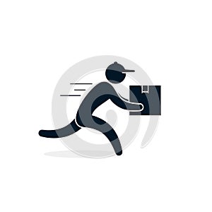 Courier in a hurry to deliver a package, Vector isolated icon for shipping service logistics. Delivery concept