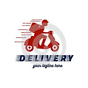 Courier Man with Quick Fast Motorcycle Scooter for Delivery Order Service Logo Icon Illustration