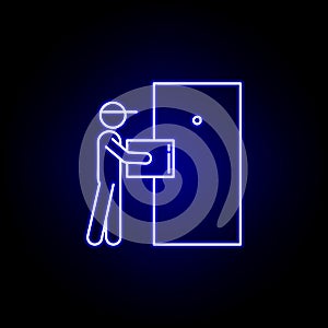 courier parcel line icon in blue neon style. Set of logistics illustration icons. Signs, symbols can be used for web, logo, mobile