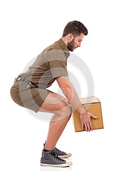 Courier picking up a package.
