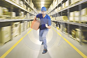 Courier running in warehouse