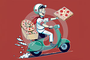 A courier on a scooter delivers fresh pizza. Generative AI