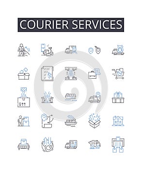 Courier services line icons collection. Freight delivery, Mail carriers, Package transports, Shipment handlers, Express