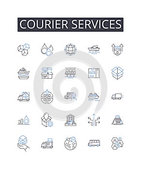 Courier services line icons collection. Freight delivery, Mail carriers, Package transports, Shipment handlers, Express