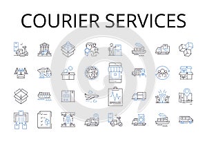 Courier services line icons collection. Freight delivery, Mail carriers, Package transports, Shipment handlers, Express