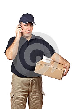 Courier talk with cellphone