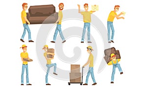 Couriers Carrying Parcels, Cardboard Boxes and Furniture, Moving and Delivery Company, Package Mail Delivery Service
