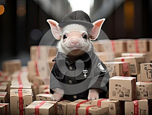 Couriers piglet delivering parcels Lens mm Shutter speed s