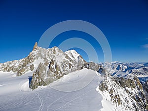 Courmayeur - Dent du Geant (Dente del Gigante) seen from lift station Pointe Helbronner (Punta Helbronner)