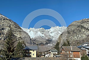 Courmayeur town with Dent du Geant in the background, Italy