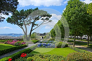 Cours Dajot public garden with an beautiful view of the harbour and the ChÃÂ¢teau de Brest , Brittany, France. photo