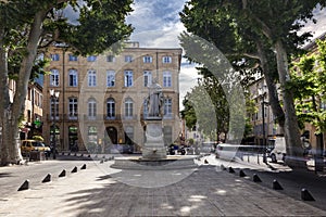 Cours Mirabeau with the statue of King Rene in Aix en Provence