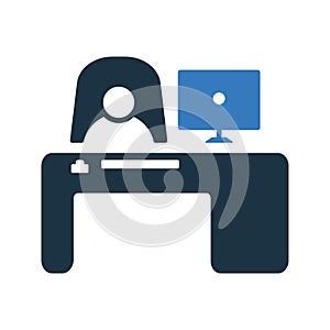 Course, coursework, desk icon. Editable vector logo photo