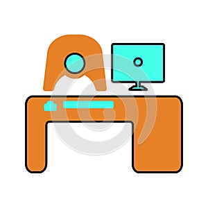 Course, coursework, desk icon. Simple color vector photo