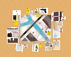 The course of the detective investigation on the corkboard