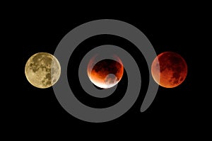 The course of the lunar eclipse, a collage of photos.