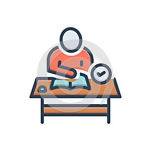 Color illustration icon for Coursework, desk and people photo