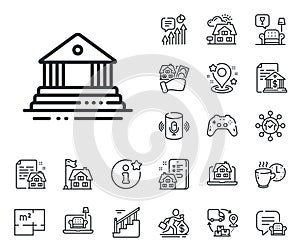 Court building line icon. City architecture sign. Courthouse, government. Floor plan, stairs and lounge room. Vector