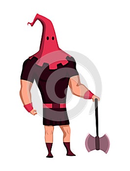 The court executioner color flat icon. Medieval executioner character standing with ax. Vector Illustration on a white