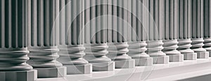 Court facade. Marble classical pillars background. 3d illustration